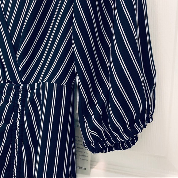 3/4 Sleeve Striped Side Roush Dress - Picture 7 of 8